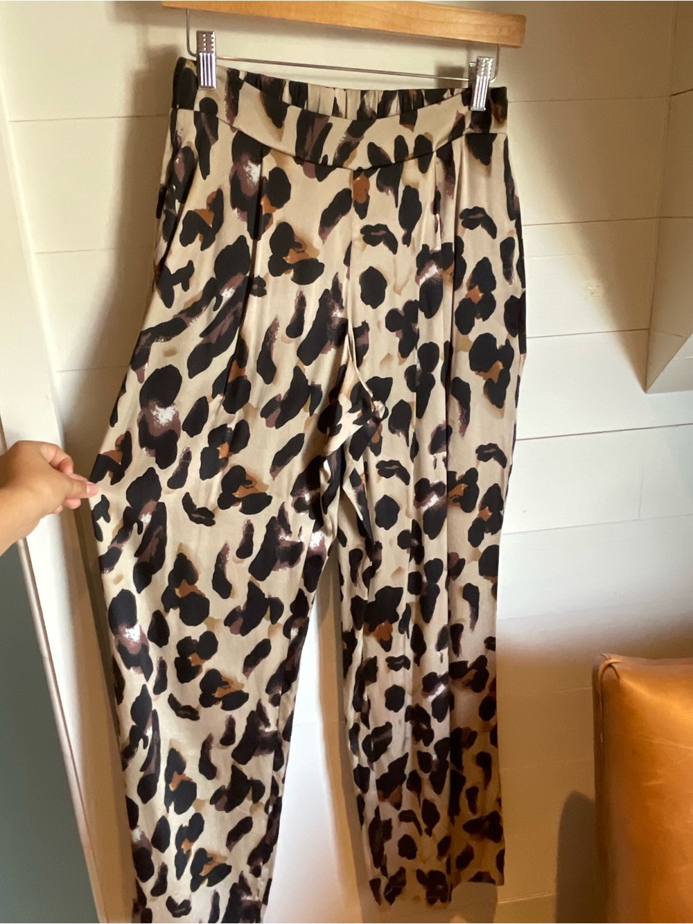 sundays Leopard-Print Wide Leg Pants in Beige, Black & Brown